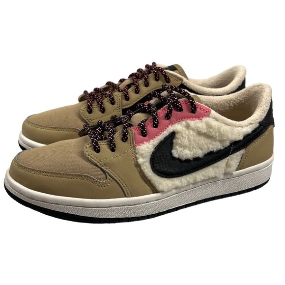 Jordan 1 Retro Low Fleece “Parachute Beige”  Women 6.5 Sneakers Fuzzy Tan Pink - Picture 4 of 16